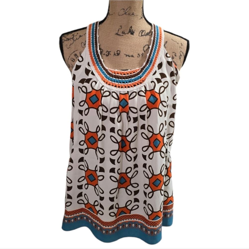 Nicole Miller 60s 70s Vintage Vibes Crochet Lace Tunic Size Small